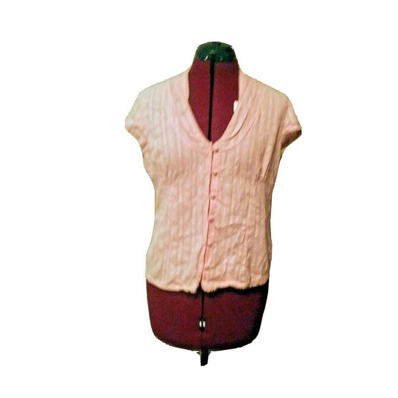 Ratio Blouse Pink Women Size 10 Button Up  Eyelet Trim Pleated - Picture 1 of 7
